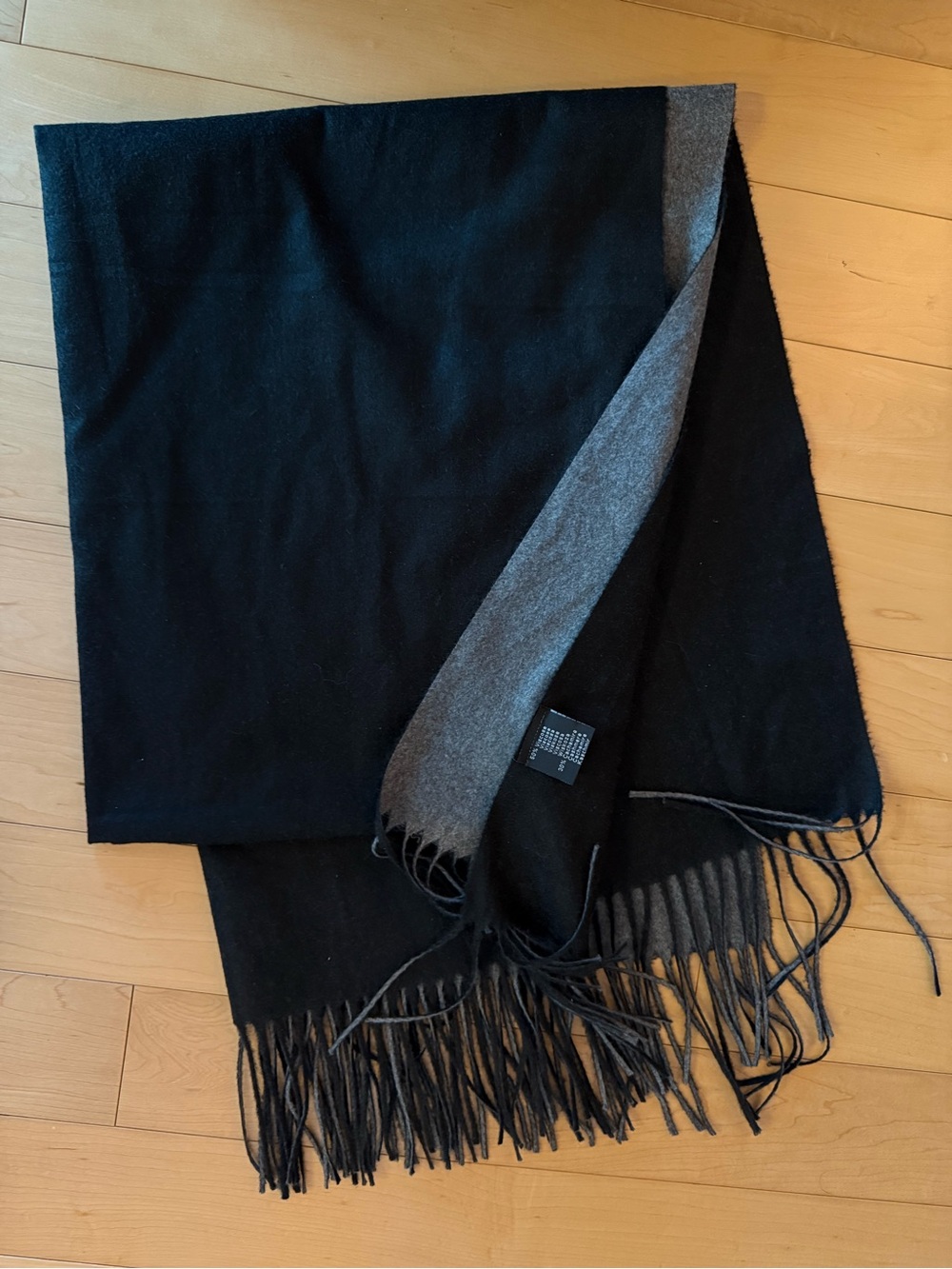 Reversible Black & Gray Fringe Scarf